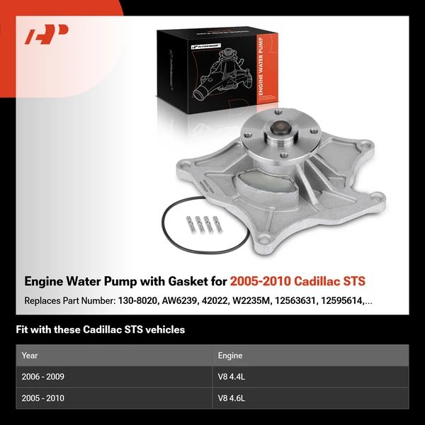 Engine Water Pump with Gasket for 2005-2010 Cadillac STS
