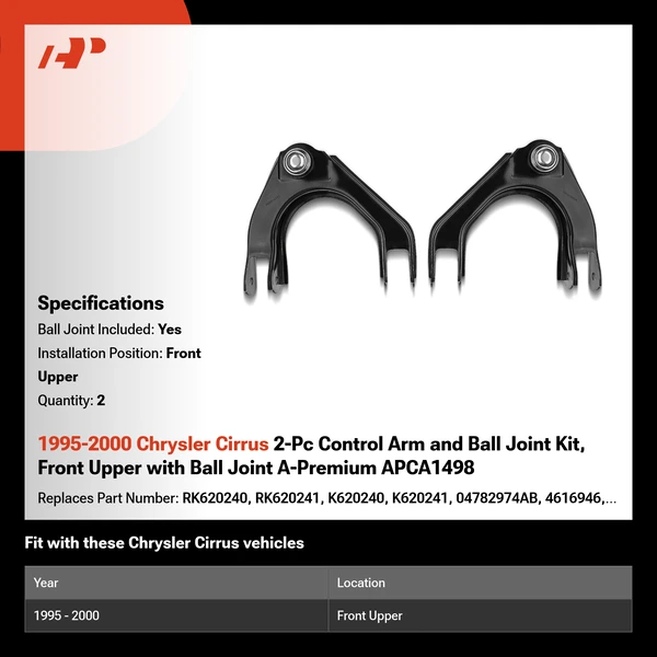 1995-2000 Chrysler Cirrus 2-Pc Control Arm and Ball Joint Kit, Front Upper with Ball Joint A-Premium APCA1498