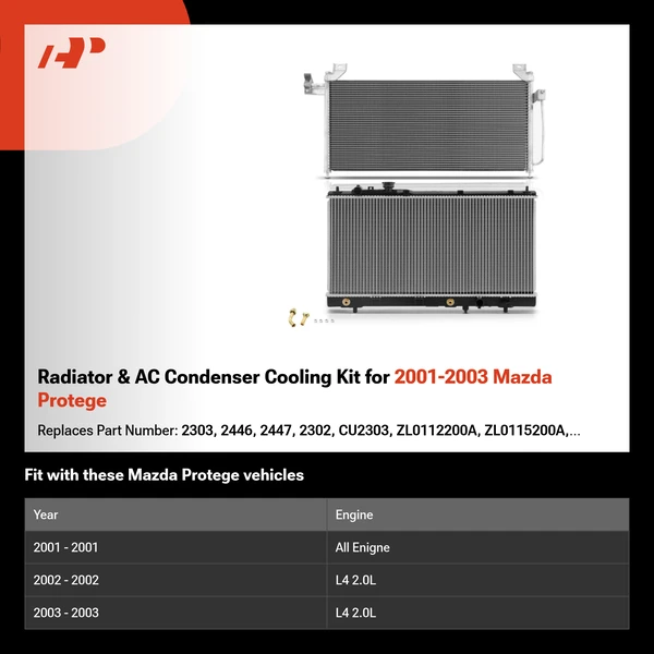 Radiator & AC Condenser Cooling Kit for 2001-2003 Mazda Protege