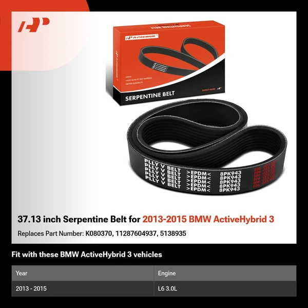 37.13 inch Serpentine Belt for 2013-2015 BMW ActiveHybrid 3