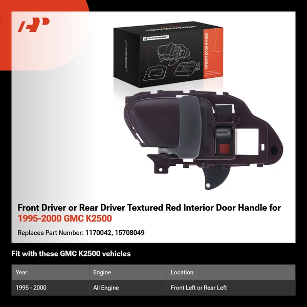 Front Driver or Rear Driver Textured Red Interior Door Handle for 1995-2000 GMC K2500