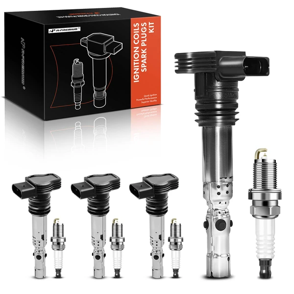 2001-2005 Audi A4 Quattro Ignition Coil and Spark Plug Kit Set of A Set of 8 Iridium Series, 4-Blade Terminal A-Premium APIC0793