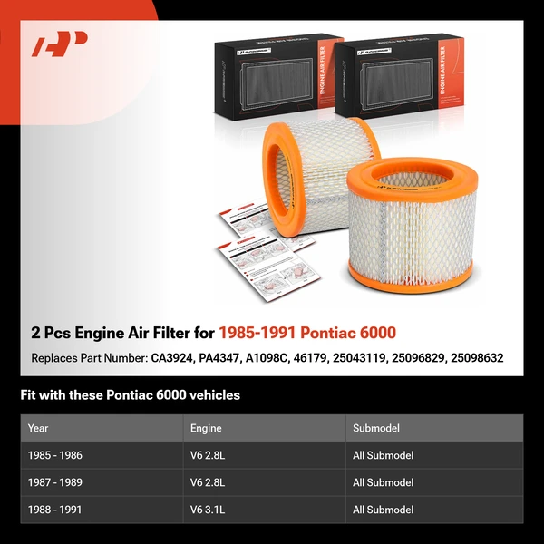 2 Pcs Engine Air Filter for 1985-1991 Pontiac 6000