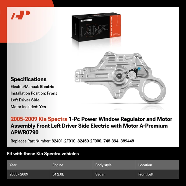 2005-2009 Kia Spectra 1-Pc Power Window Regulator and Motor Assembly Front Left Driver Side Electric with Motor A-Premium APWR0790