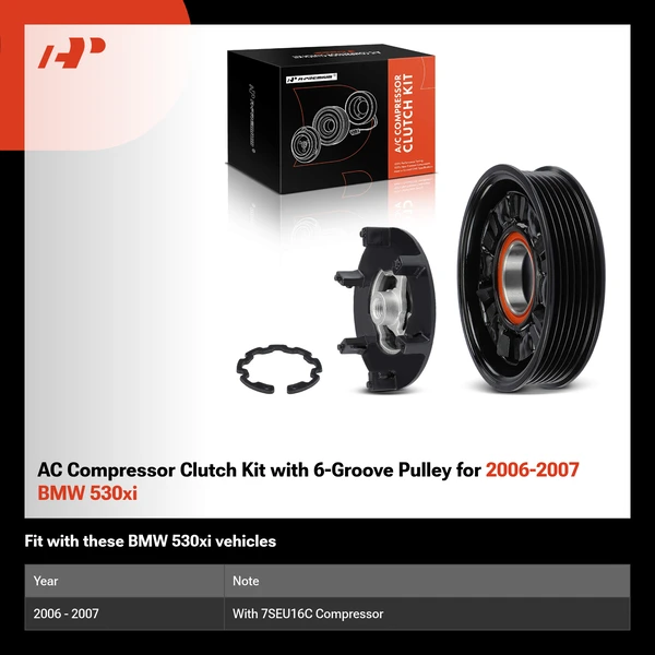 AC Compressor Clutch Kit with 6-Groove Pulley for 2006-2007 BMW 530xi