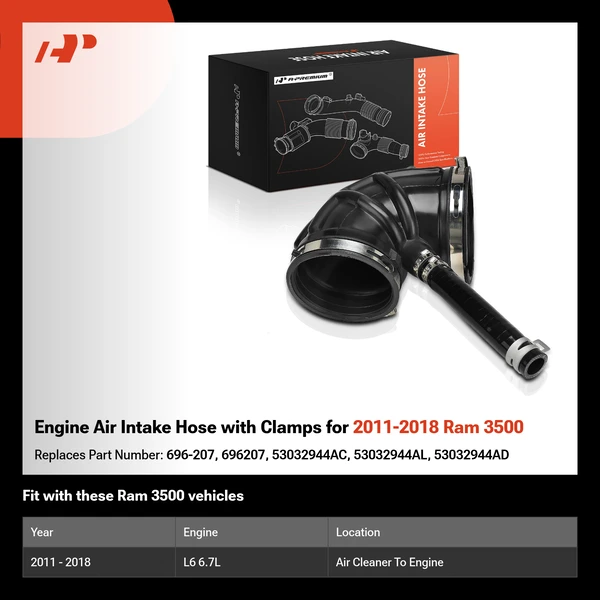 Engine Air Intake Hose with Clamps for 2011-2018 Ram 3500