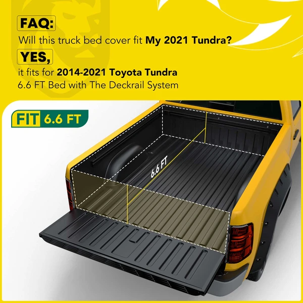 6.6 ft Bed Hard Quad Fold Tonneau Cover with Auto Locking for Toyota Tundra 14-21