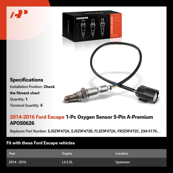 2014-2016 Ford Escape 1-Pc Oxygen Sensor 5-Pin A-Premium APOS0626