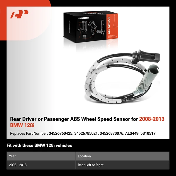 Rear Driver or Passenger ABS Wheel Speed Sensor for 2008-2013 BMW 128i