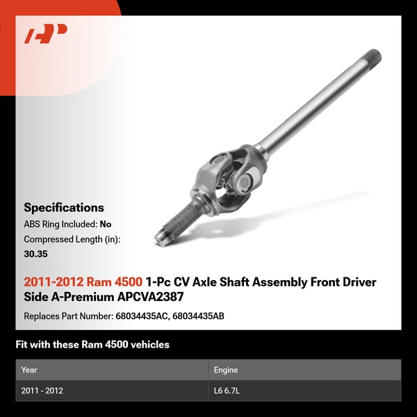 2011-2012 Ram 4500 1-Pc CV Axle Shaft Assembly Front Driver Side A-Premium APCVA2387
