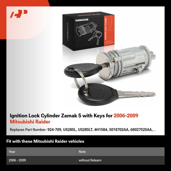 Ignition Lock Cylinder Zamak 5 with Keys for 2006-2009 Mitsubishi Raider