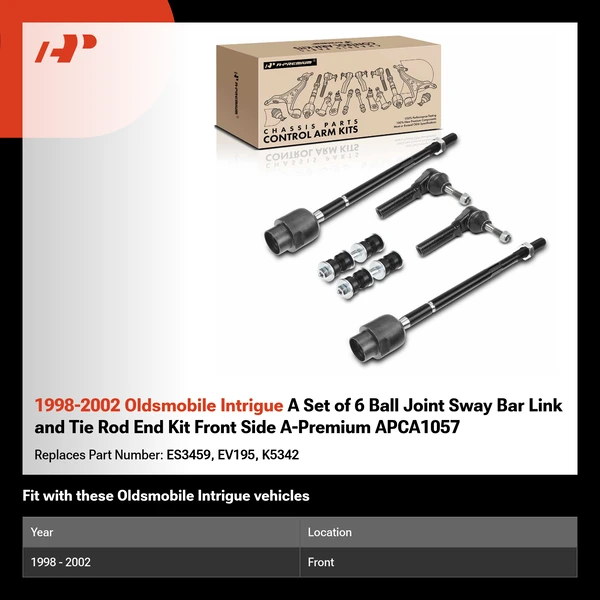 1998-2002 Oldsmobile Intrigue A Set of 6 Ball Joint Sway Bar Link and Tie Rod End Kit Front Side A-Premium APCA1057
