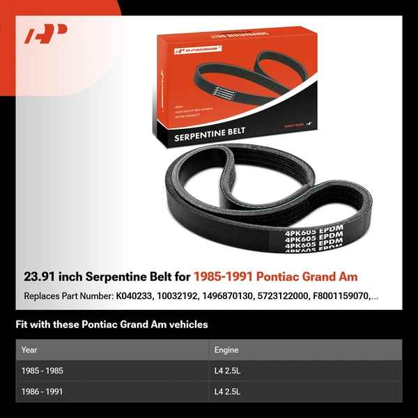 23.91 inch Serpentine Belt for 1985-1991 Pontiac Grand Am