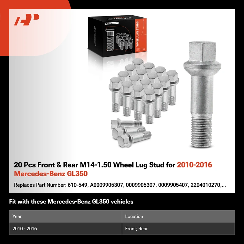 20 Pcs Front & Rear M14-1.50 Wheel Lug Stud for 2010-2016 Mercedes-Benz GL350