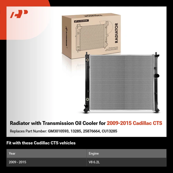 Radiator with Transmission Oil Cooler for 2009-2015 Cadillac CTS