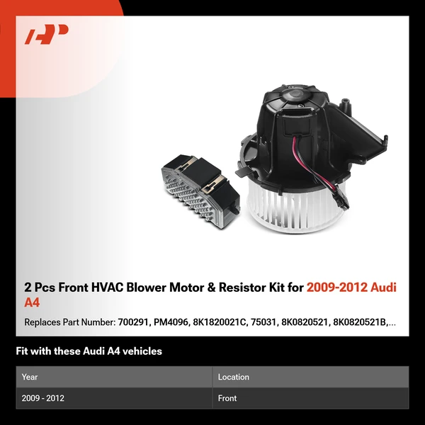 2 Pcs Front HVAC Blower Motor & Resistor Kit for 2009-2012 Audi A4
