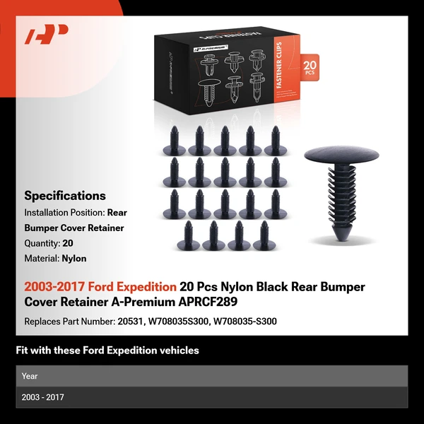 2003-2017 Ford Expedition 20 Pcs Nylon Black Rear Bumper Cover Retainer A-Premium APRCF289