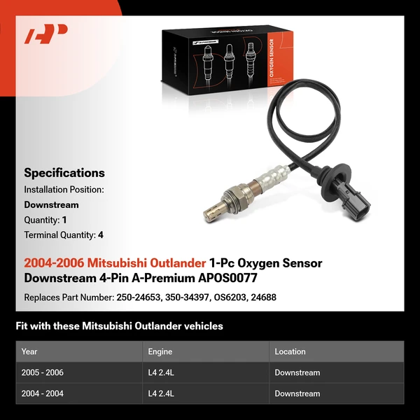 2004-2006 Mitsubishi Outlander 1-Pc Oxygen Sensor Downstream 4-Pin A-Premium APOS0077