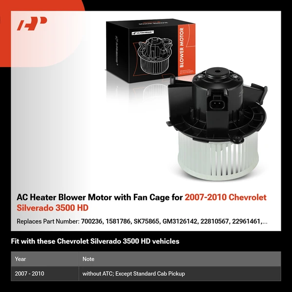 AC Heater Blower Motor with Fan Cage for 2007-2010 Chevrolet Silverado 3500 HD