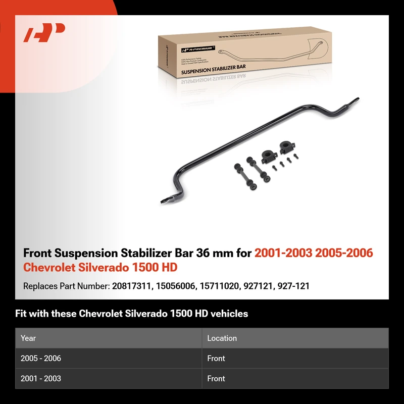 Front Suspension Stabilizer Bar 36 mm for 2001-2003 2005-2006 Chevrolet Silverado 1500 HD