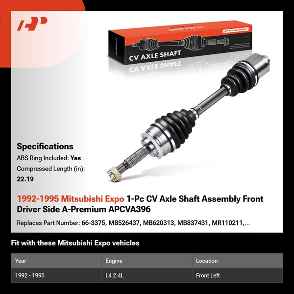 1992-1995 Mitsubishi Expo 1-Pc CV Axle Shaft Assembly Front Driver Side A-Premium APCVA396