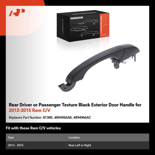 Rear Driver or Passenger Texture Black Exterior Door Handle for 2012-2015 Ram C/V