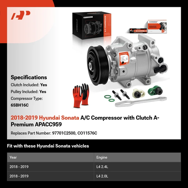 2018-2019 Hyundai Sonata A/C Compressor with Clutch A-Premium APACC959