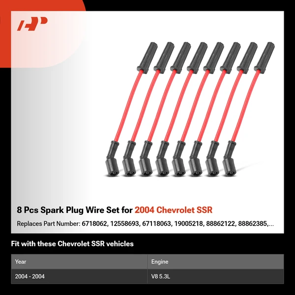 8 Pcs Spark Plug Wire Set for 2004 Chevrolet SSR