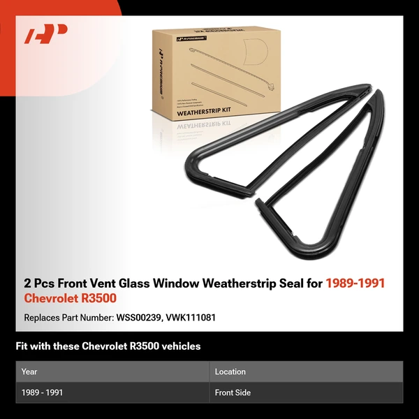 2 Pcs Front Vent Glass Window Weatherstrip Seal for 1989-1991 Chevrolet R3500