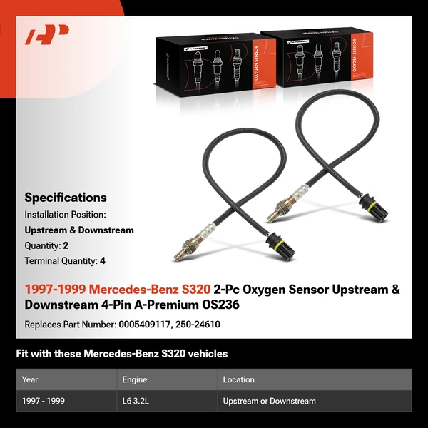 1997-1999 Mercedes-Benz S320 2-Pc Oxygen Sensor Upstream & Downstream 4-Pin A-Premium OS236
