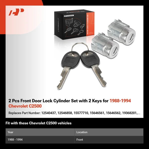 2 Pcs Front Door Lock Cylinder Set with 2 Keys for 1988-1994 Chevrolet C2500