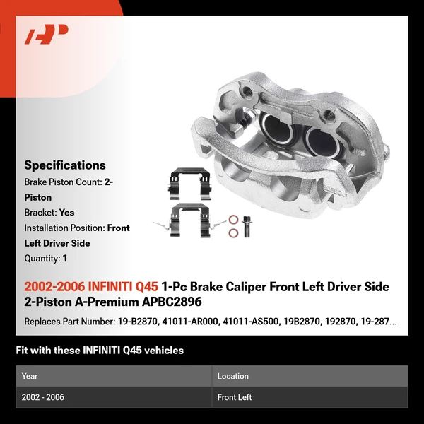2002-2006 INFINITI Q45 1-Pc Brake Caliper Front Left Driver Side 2-Piston A-Premium APBC2896