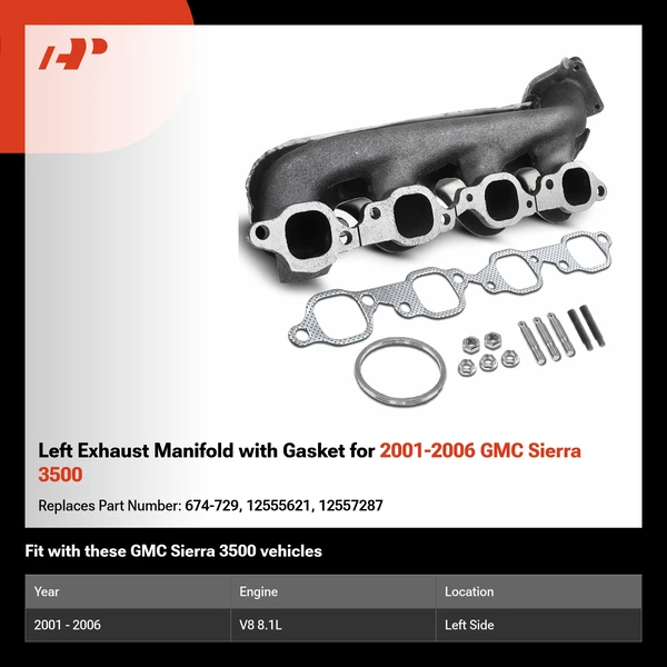 Left Exhaust Manifold with Gasket for 2001-2006 GMC Sierra 3500