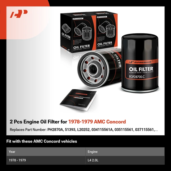 2 Pcs Engine Oil Filter for 1978-1979 AMC Concord