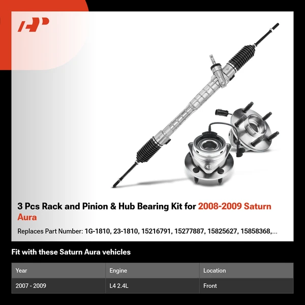 3 Pcs Rack and Pinion & Hub Bearing Kit for 2008-2009 Saturn Aura
