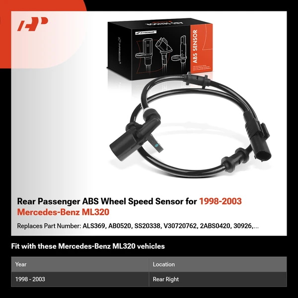 Rear Passenger ABS Wheel Speed Sensor for 1998-2003 Mercedes-Benz ML320