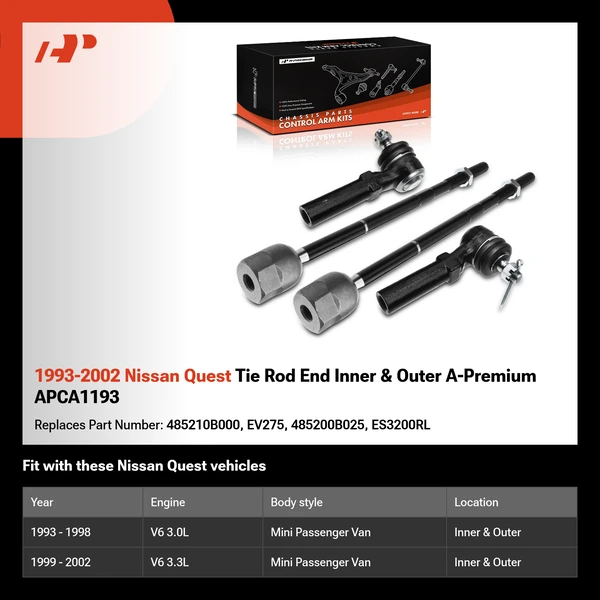 1993-2002 Nissan Quest Tie Rod End Inner & Outer A-Premium APCA1193