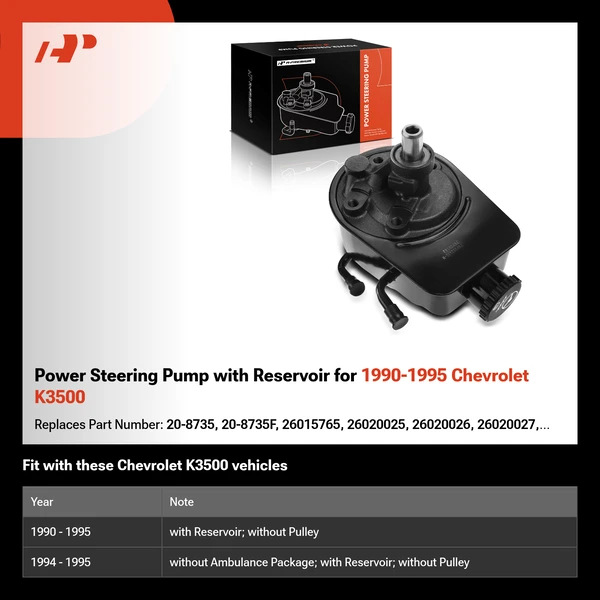 Power Steering Pump with Reservoir for 1990-1995 Chevrolet K3500