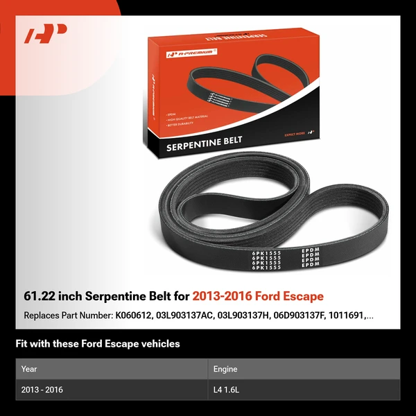 61.22 inch Serpentine Belt for 2013-2016 Ford Escape