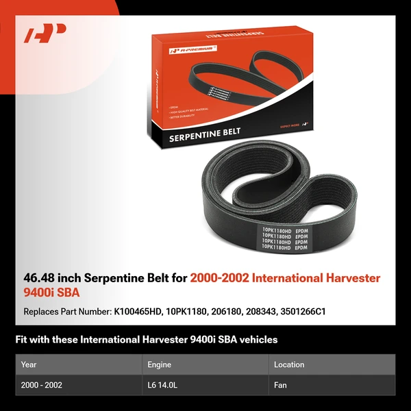 46.48 inch Serpentine Belt for 2000-2002 International Harvester 9400i SBA