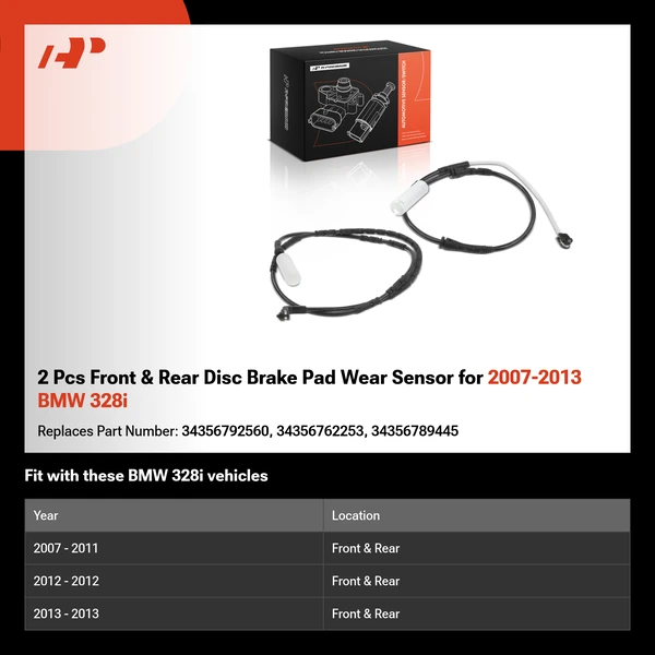 2 Pcs Front & Rear Disc Brake Pad Wear Sensor for 2007-2013 BMW 328i