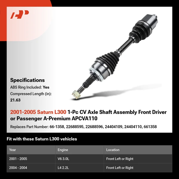 2001-2005 Saturn L300 1-Pc CV Axle Shaft Assembly Front Driver or Passenger A-Premium APCVA110