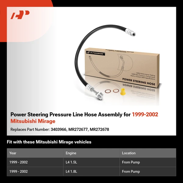 Power Steering Pressure Line Hose Assembly for 1999-2002 Mitsubishi Mirage