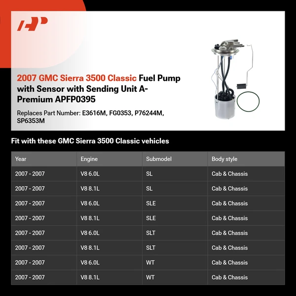 2007 GMC Sierra 3500 Classic Fuel Pump with Sensor with Sending Unit A-Premium APFP0395