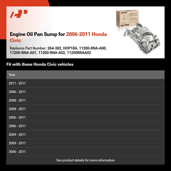 Engine Oil Pan Sump for 2006-2011 Honda Civic