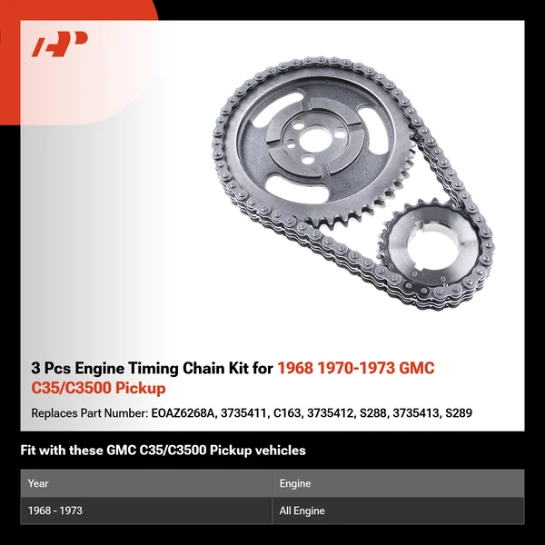 3 Pcs Engine Timing Chain Kit for 1968 1970-1973 GMC C35/C3500 Pickup