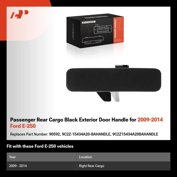 Passenger Rear Cargo Black Exterior Door Handle for 2009-2014 Ford E-250