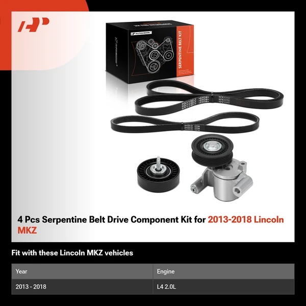 4 Pcs Serpentine Belt Drive Component Kit for 2013-2018 Lincoln MKZ