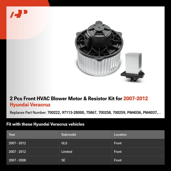2 Pcs Front HVAC Blower Motor & Resistor Kit for 2007-2012 Hyundai Veracruz