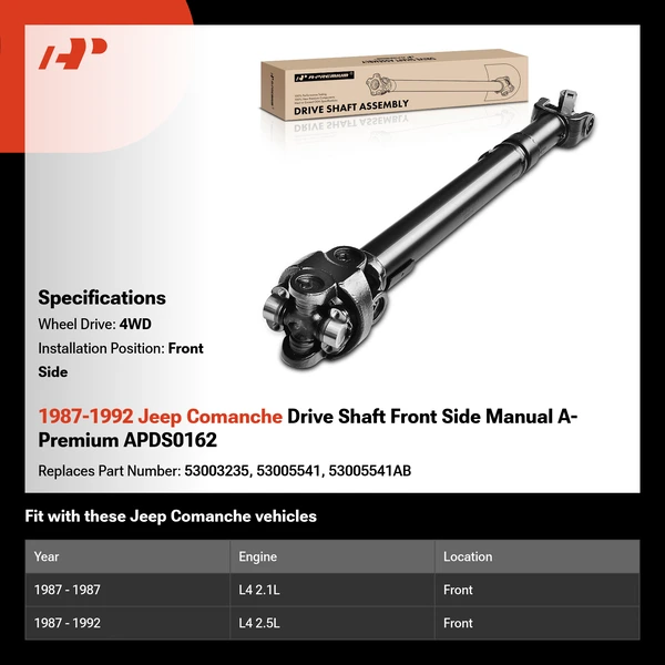 1987-1992 Jeep Comanche Drive Shaft Front Side Manual A-Premium APDS0162